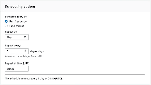 Redshift Schedule Query options